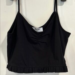 Double Zero Black Ruffle Hem Women's Top